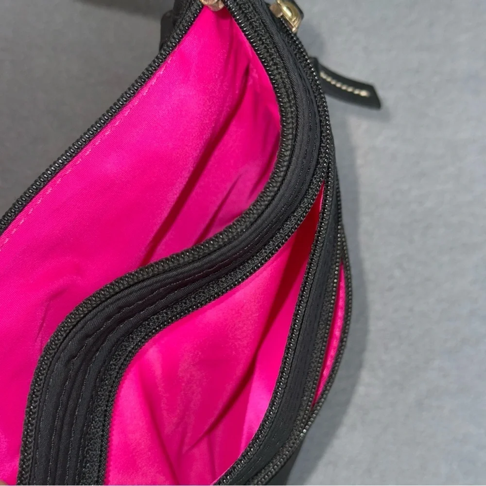 Dooney & Bourke Black‎ Nylon Small Crossbody Bag Hot pink inside 3 zip pockets